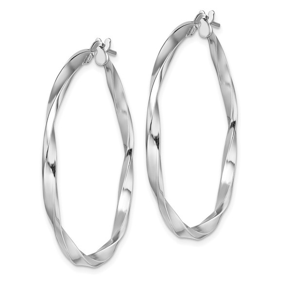 Sterling Silver Rhodium-plated Polished Twisted 2.5x35mm Hoop Earrings - Picture 4 of 4